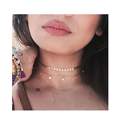 Preisvergleich Produktbild Edary Boho Doppelschicht Halskette Silber Pailletten Halsketten Kristall Quaste Anhänger Schmuck Zubehör für Frauen und Mädchen