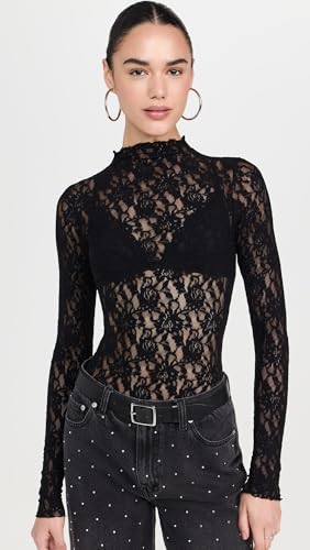 hanky panky Women's Signature Lace Mock Neck Long Sleeve Thong Bodysuit2