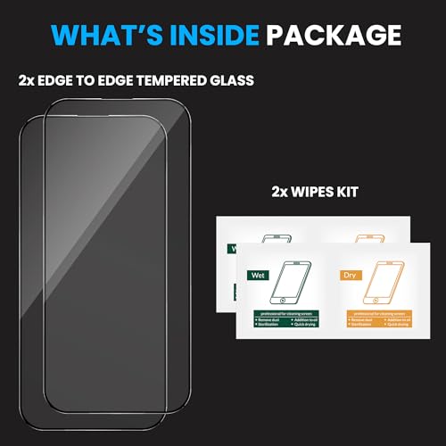 Image of FIRST MART Tempered Glass Screen Protector for iPhone 16 / iPhone 15 - Full-Glue Screen Guard, 3D Edge to Edge, HD Clear, Bubble-Free, Case-Friendly, Black, Pack of 2
