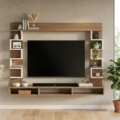 Image of FURNEASER Cabiar Wall Mount TV Unit for Living Room Wooden Entertainment Center with Storage Shelves Modern TV Panel Stand Showcase for Up to 55 Inch Media Console Cabinet (LH1)