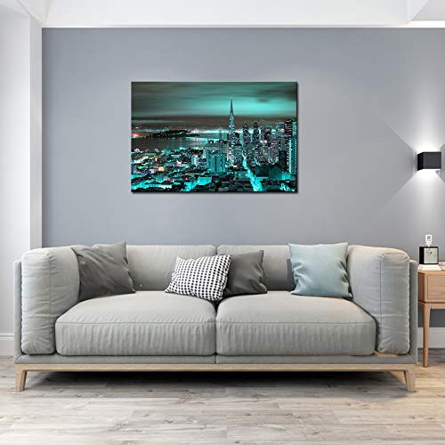 Levvarts Modern Blue City Wall Art Beautiful San Francisco Night View Picture Canvas Prints Us Cityscape Poster Painting With Frame Home Office Bedroom Wall Decor Ready To Hang #TOP1