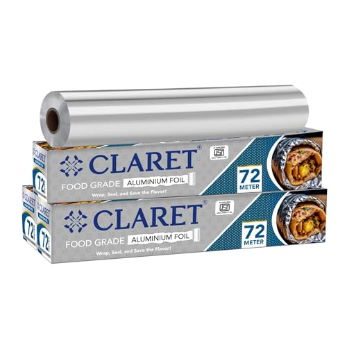 Image of Claret Aluminium Foil 72 Meter | Food-Grade, Extra Strong & Durable | Retains Freshness & Keeps Food Warm | Ideal for Wrapping, Baking, Grilling & Storing Food (Pack of 3)