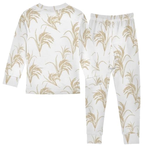 Pajama Sets Long Sleeve Rice Plant Pattern Soft Comfy Sleepwear 2 Piece PJS 3-8T3