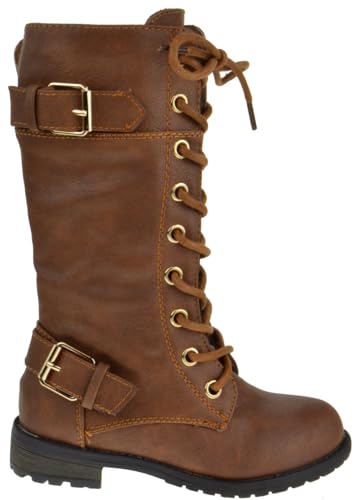 Forever Kid's Girls Knee High Lace Up Zipper Combat Riding Boots3