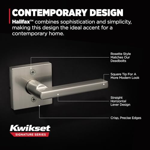 Image of Kwikset Halifax Dummy Door Handle, Single Sided Lever for Closets, French Double Doors, and Pantry, Satin Nickel Non-Turning Reversible Interior Push /Pull Lever, with Microban Protection