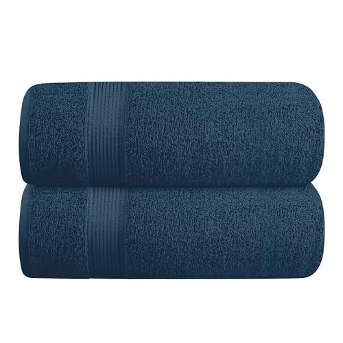 GLAMBURG Baumwolle 2er-Pack Oversized Badetuch-Set 70 x 140 cm, große Badetücher, Ultra saugfähig, kompakt, schnell trocknend und leicht, Mineral Blau