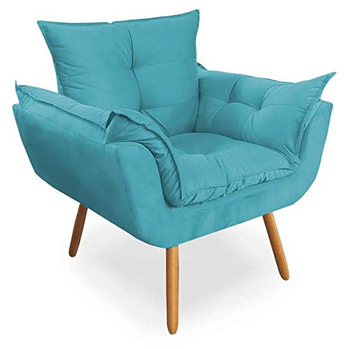 Combo Poltrona Decorativa Opala Deluxe com Puff Suede Turquesa