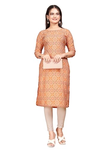 Image of Women's Straight Fit Printed Crepe Kurta, Casual Wear Kurti Design No 182