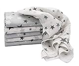 Clevere Kids Mulltücher Sterne grau | 6er Pack | Spucktücher Mullwindeln | 70x80 | doppelt gewebt |OEKO-TEX (Mixed Stars hellgrau)