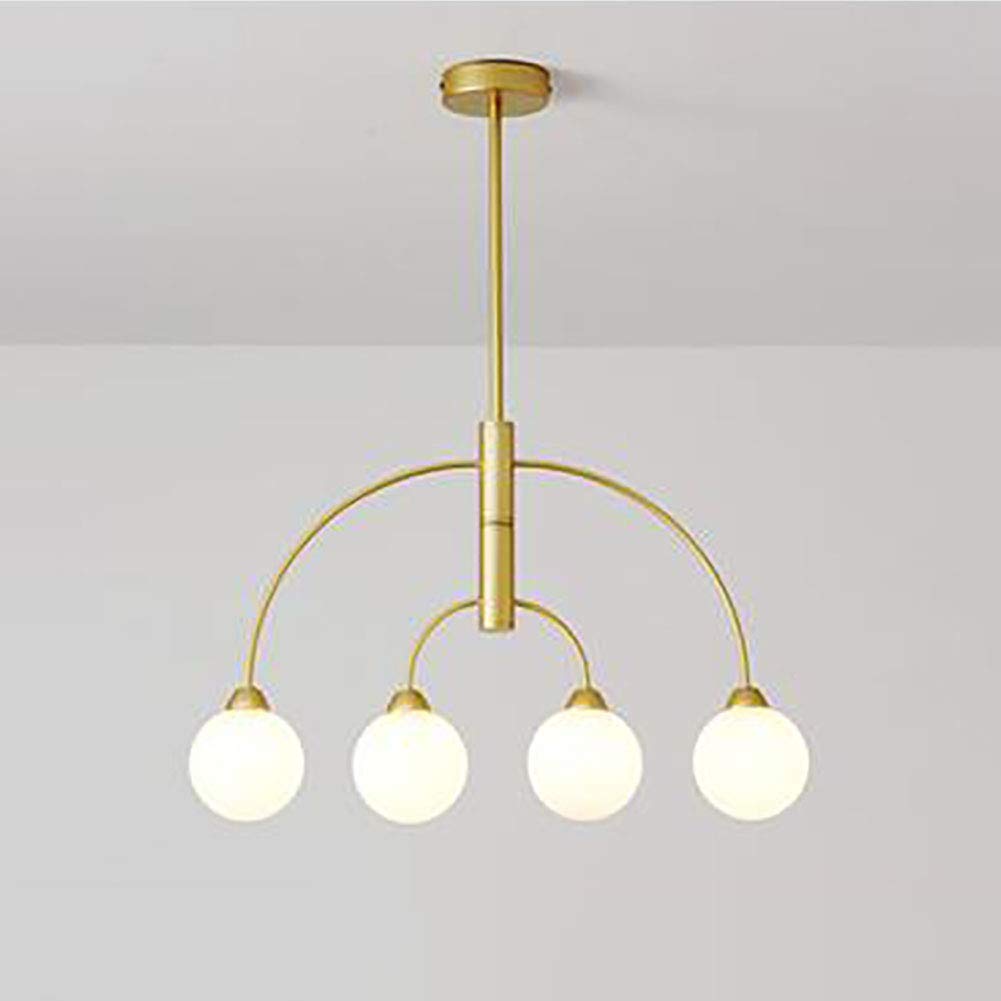 NZDY 6 Lights Glass Globe Branch Chandelier Satin Brass Pendant Lighting Fixture Ball Rotating Pendant Light for Living Dining Room Restaurant Bedroom,Gold and Milk White,4-Light