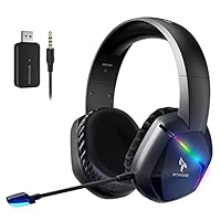 SOMIC 2.4G Wireless Gaming Headset with Microphone for PS5, PS4, Computer Gamer Headphone with Stereo Sound, Detachable Mic, Soft Earmuffs, RGB LED Light, 10H+ Playtime (Xbox one in Wired Mode) GS401