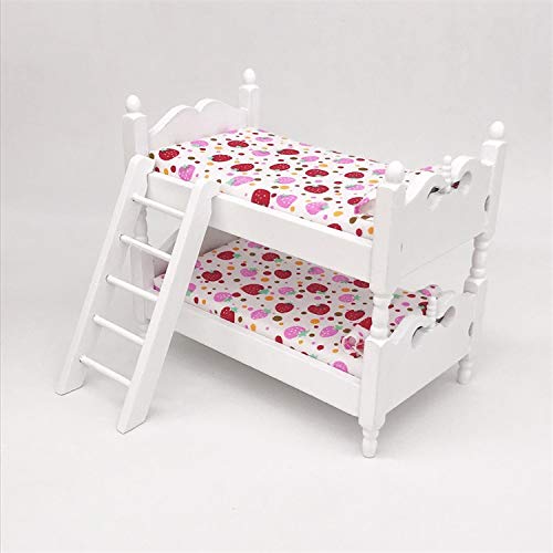 SXFSE Loft Bed, 1:12 Wooden Dollhouse Miniature Funiture Décor Bunk Bed with Ladder, Kids Children’s Bedroom Set Play Toy