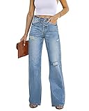 Utyful Women's High Waisted Ripped Jeans Casual Bootcut Distressed Flare Denim Pants 0-Denim Blue X-Large