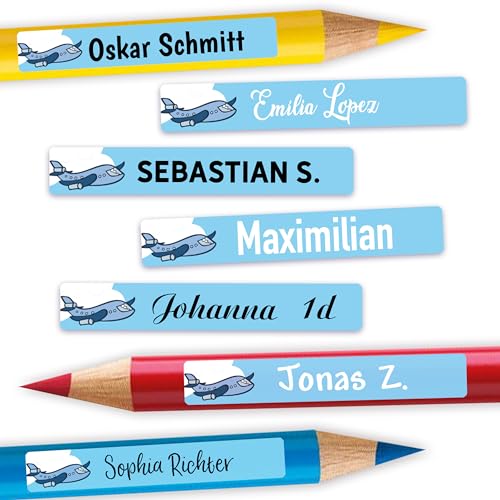 Stifteaufkleber Namensaufkleber Flugzeug personalisiert Schule Kita Kinder