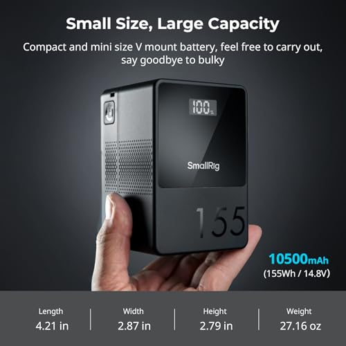 Image of SMALLRIG V Mount Battery VB155, 155Wh / 10500mAh V Mount Battery with 100W Output, 3H Full Charge, with USB-C, D-TAP, USB-A, Dual DC Ports, OLED Screen, for Camera, Camcorder, Monitor, Video Light