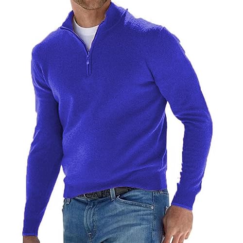 Men's Casual Quarter Zip Jumpers Winter Warm Long Sleeve Solid Color Sweaters Mock Neck Zipper Sweaters