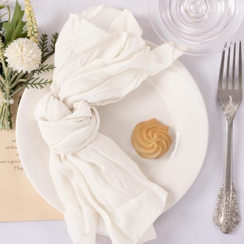 Image of MLMC 24 Pack Cheesecloth Napkins Wedding Napkins 21 inchx21 inch Boho Reusable Napkins in Bulk for Wedding Bridal Baby Shower Events Table Decor Ivory White