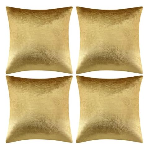 GIGIZAZA Decorative Throw Pillow Covers 18 x 18, Gold Soft Pillow Covers Velvet,Set of 4 Decor Square Cushion Covers (Gold, 18x18inch(45x45cm)-4pcs) Cover