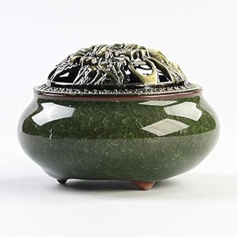 BIVINAR Incense Burner, Incense Holder for Sticks or Cone, Coil Incense, Incense Burner for Frankincense, Sage Cones and Palo Santo (Dark Green) Cover