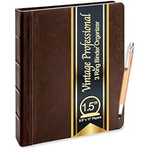 Lee Vintage Professional 3 Ring Binder Organizer, 1.5-inch Round Rings, 8.5" x 11" Sheet Size, 2 Inner Pockets, Appearance of Antique Brown Leather, Pen Included