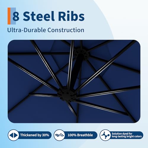 10FT Cantilever Umbrella outdoor patio, Offset Patio Umbrella with Easy Lift & Tilt Adjustment, UV Protection Fade Resistant for Deck, Pool, Garden, Navy Blue