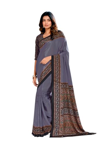 Image of Jaanvi fashion Women's Crepe Silk Saree with Unstitched Blouse Piece | Soft Lightweight Traditional Ethnic Wear Saree for Party, Wedding, Festival