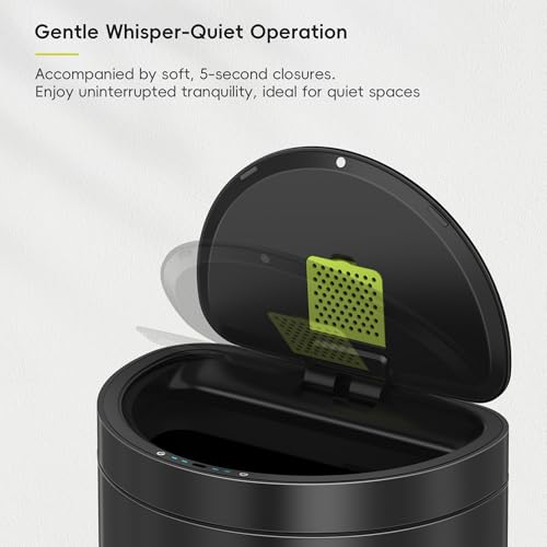 Image of EKO Mirage Semi-Round 47L / 12.4 Gal Motion Sensor Trash Can or Recycling Bin, Automatic Kitchen Trash Bin with Deodorizer Compartment, Removable Lid & Inner Bucket, Stainless Steel, Matte Black