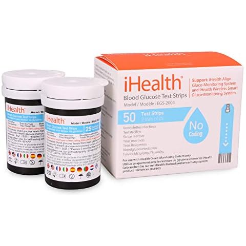 iHealth Blood Glucose Test Strips (50 Count), No Coding Blood Sugar Test, Eligible for FSA Reimbursement, Precision Sugar Measurement for Diabetics, Strips Work Only in iHealth Glucose Meters Cover