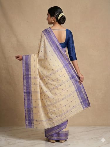Image of eC ESHA'S COLLECTION Women's Traditional Pure Cotton Katki Tant Saree Without Blouse Piece