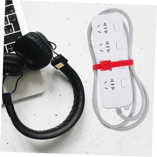 Levemolo 100 piezas reutilizables para amarrar cables con hebilla roja, cintas autoadhesivas para organizar cables de escritorio y hogar miniatura 7