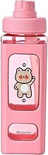 Ranade Mart Kawaii Water Bottle with Straw and Sticker, Kawaii Bear Water Bottle, Large Sport Plastic Portable Square Drinking Bottle for Girl, Cute Juice Tea Water Cups-700ml (Pink)