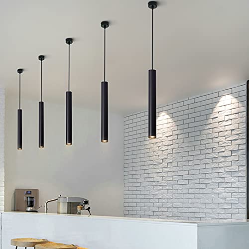 Lámpara colgante de isla de cocina con tubo cilíndrico de aluminio LED 5W color negro para techo 4
