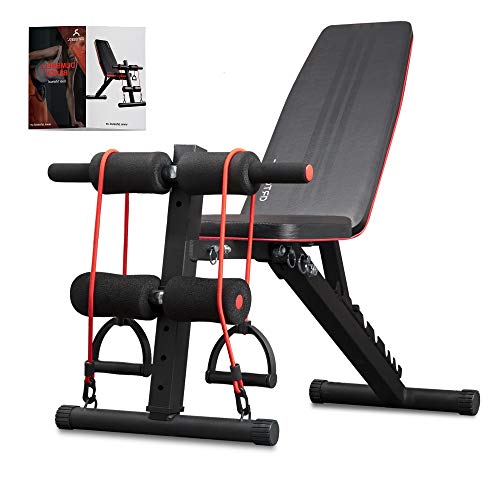 arteesol Weight Bench – Adjustable Weight Bench Workout Bench Exercise Bench with Elastic Strings for Full Body Training (Black-night)