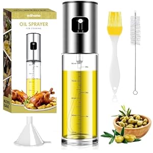 Edihome, Oil Spray Bottle, Oliespray, Keukensproeier, Roestvrij Staal en Glas, 100 ml, Druppelstop, Accessoires voor Air Fryer, Dispenser, Bus