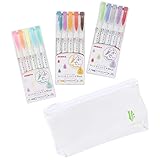 Zebra Mildliner Brush, 3-Pack (WFT7-5C / WFT7-5C-NC / WFT7-5C-RC) 15 Colors Set with Original Vinyl Pen Case