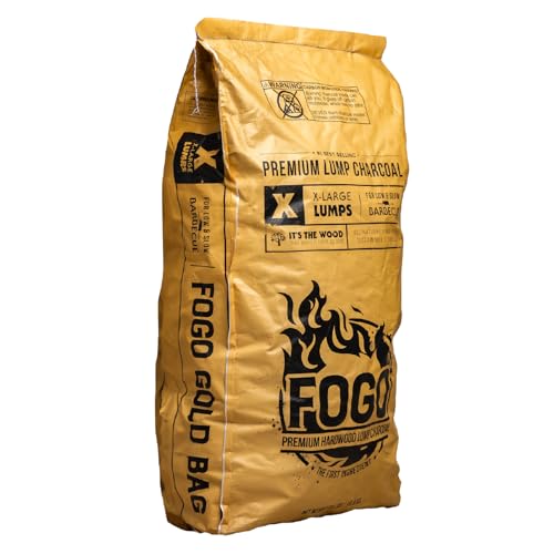 FOGO Premium Hardwood Natural Large Sized Lump Charcoal 35 Pound Bag, Fogostarters Natural Fire Starters and Blazaball Bundle