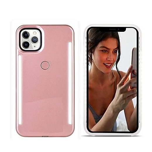 LNtech Selfie Light up Case Compatible with iPhone 14 Pro max, Rechargeable LED Light Up Flash Lighting Selfie Case Dual Side Flashlight Illuminated Cover(Rose Gold)