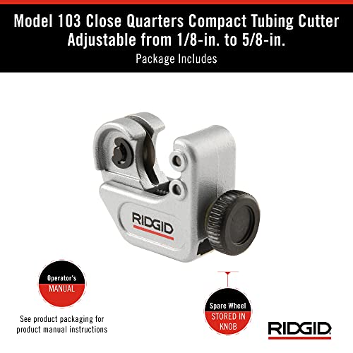 RIDGID 32975 Model 103 Close Quarters Tubing Cutter, 1/8-inch to 5/8-inch Tube Cutter, Silver 7 RIDGID 32975 Model 103 Close Quarters Tubing Cutter, 1/8-inch to 5/8-inch Tube Cutter, Silver - Image 7