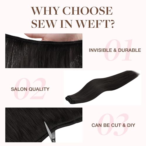 Image of GOO GOO Sew in Hair Extensions Real Human Hair, Weft Hair Extensions Human Hair, 1B Natural black 20inch 100g, Weft Bundles Straight Silky Remy Hair