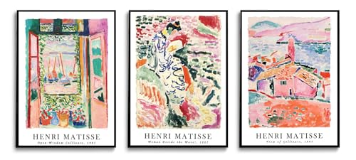 LYPHNX Henri Mattise Poster Wall Art Colorful Abstract Prints Set of 3 Vintage Aesthetic Canva Painting Picuter Floral Botanical Home Decor for LIving Room Bedroom Girls Room 16"x24" Unframed