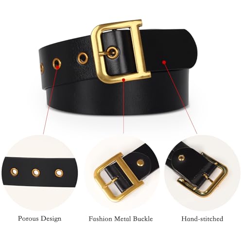 Image of Aurolran Women's Fashion Classic Metal Buckle Leather Belt with Jeans Dress