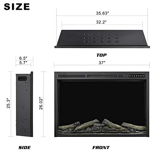 Xbeauty 37" Electric Fireplace Inserts With Remote Control & Timer &3 Colors, Overheating Protection,Touch Screen,Infrared Electric Fireplace Insert, 750W/1500W, Black (37‘’) #TOP3