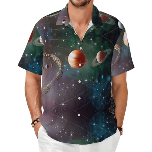 Chemise planète homme à manches courtes style espace décontracté pour les vacances d'été
