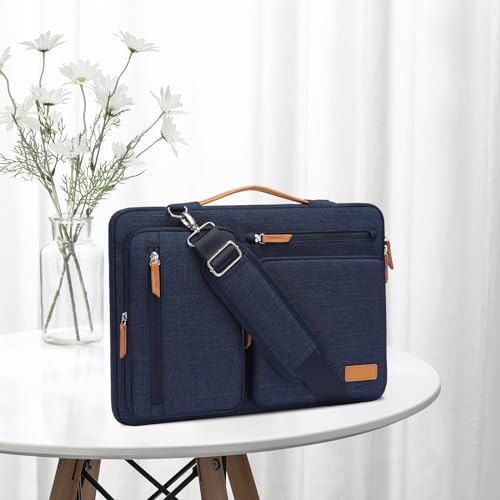 Image of MOSISO 360 Protective Laptop Shoulder Bag,13-13.3 inch Computer Bag Compatible with MacBook, HP, Dell, Lenovo, Asus Notebook,Side Open Messenger Bag with 4 Zipper Pockets&Handle, Navy Blue