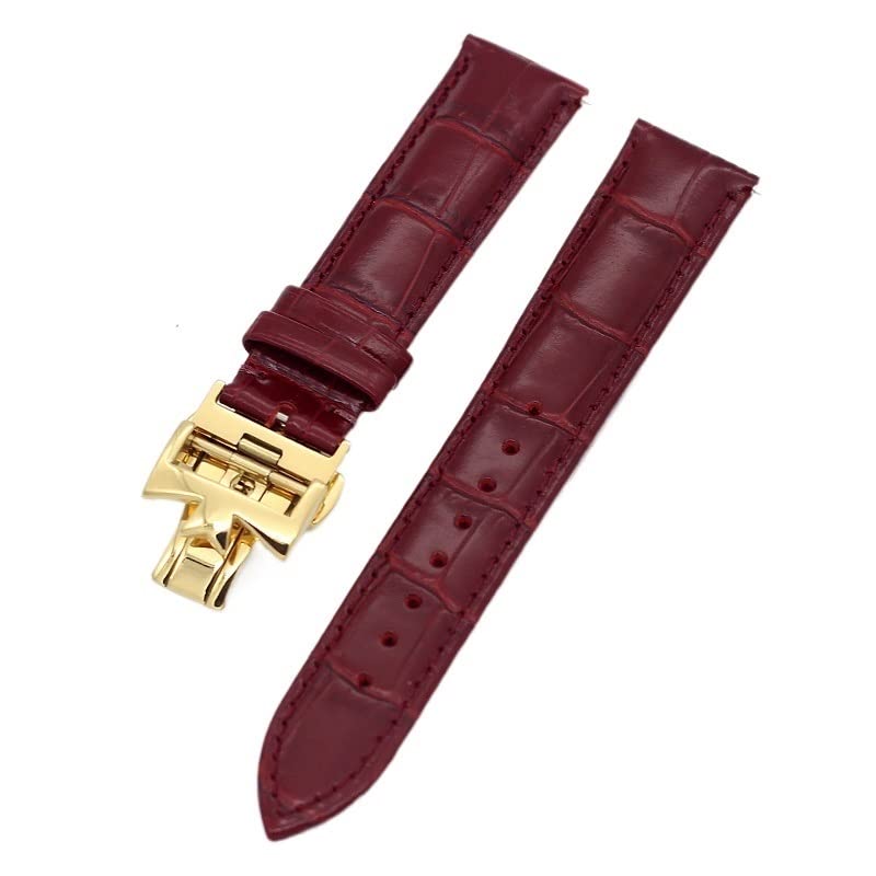 Bracelet montre cuir de vache 19mm double face rouge avec boucle dorée