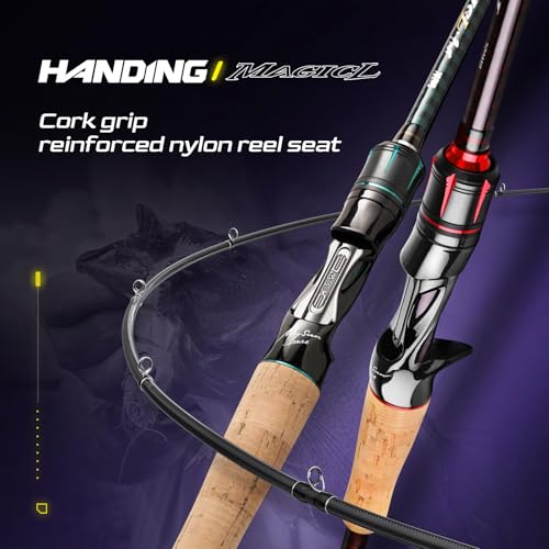 Handing Magic L Baitcaster Rod Freshwater Fishing Rods, 6\'6\'\'-8\' Casting Rod, Fuji O+A Ring Guides, 24+30T Carbon Fiber Baitcasting Rod 2 Pieces Bass Fishing Rod, EVA & Cork Handle…