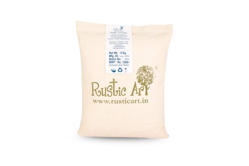 Rustic Art Biodegradable Power Laundry | Enriched With Neem & Lemon | Family Pack 5kg | Front & Top Load | Hard Water Compatible