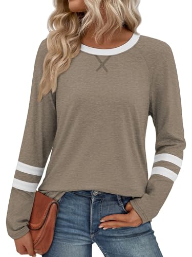 ATHMILE Womens Long Sleeve Shirts Color Block Casual Dressy Crewneck Tops Basic Tees Fall Fashion Trendy Clothes Work Outfits 2025