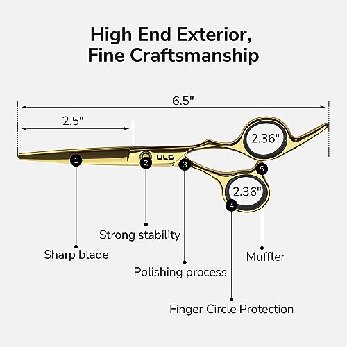 Image of Hair Cutting Scissors Thinning Shears Kit ULG Professional Barber Hairdressing Texturizing Salon Razor Edge Scissor Japanese Stainless Steel 6.5 inch Gold