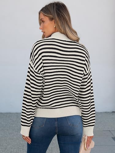 Image of ANRABESS Sweaters for Women Striped Half Zip Long Sleeve Ribbed Knit Pullover Comfy Casual Lightweight Tops 2026 Fall Fashion